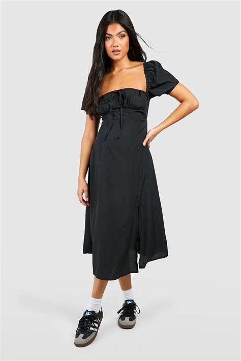 Maternity Puff Sleeve Midi Dress Boohoo Uk