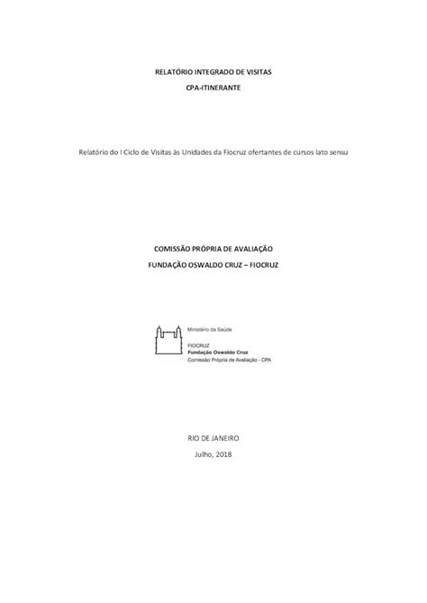 Pdf Relat Rio Integrado De Visitas Cpa Itinerante Unidades Casa De