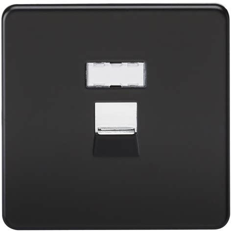 Acrelane Timber Rj45 Socket Screwless Flat Plate Matt Black