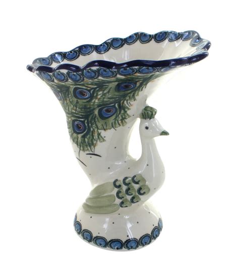 Blue Rose Polish Pottery Peacock Feather Peacock Vase 724235733167 Ebay