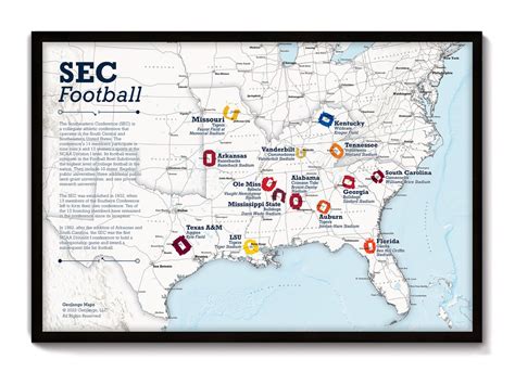 SEC College Football Stadium Map Wall Art – GeoJango Maps