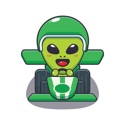 Cute alien riding a race car cartoon vector Illustration 20951384 Vector Art at Vecteezy