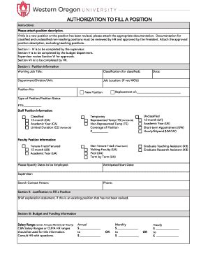 Fillable Online AUTHORIZATION TO FILL A POSITION Fax Email Print