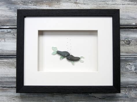 Pebble Sea Glass Art Whales By Maine Artist M Mcguinness Special