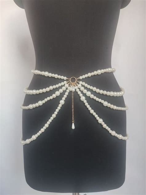 2pcs Waist Chain Pearls Connected With Multi Layer Tassel Side Swing