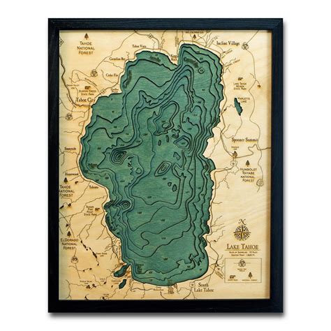 Lake Tahoe Wood Map 3d Nautical Chart 16 X 20
