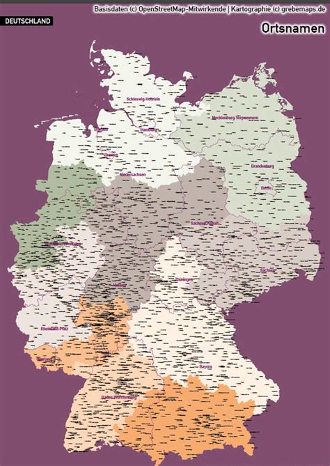 Deutschland Plus Postleitzahlen Plz Vektorkarte Grebemaps