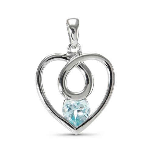 Pendentif Coeur Argent Topaze Bleue Trait E Ref