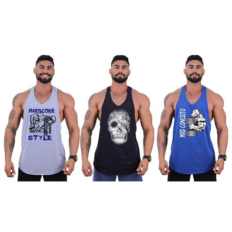 Kit 3 Regatas Longlines Super Cavadas Masculina MXD Conceito Get Big Or