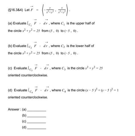 Solved §16 3 And4 Let F −x2 Y2y X2 Y2x A Evaluate