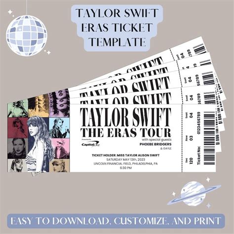 Taylor Swift Eras Tour Ticket Memorabilia Instant Download Etsy