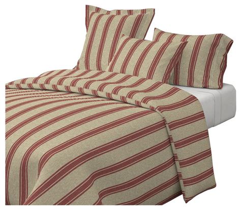 Large Western Ticking Stripe Red Red Vintage Cotton Duvet Cover King