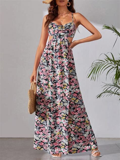 SHEIN Tall Vestido De Tirantes Con Estampado Floral De Cintura Con