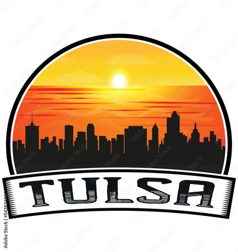 Tulsa Oklahoma Usa Skyline Sunset Travel Souvenir Sticker Logo Badge Stamp Emblem Coat Of Arms