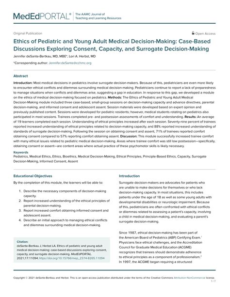 Pdf Ethics Of Pediatric And Young Adult Medical Decision Making Case