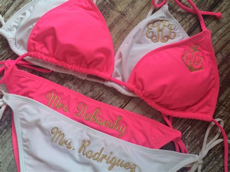 Monogrammed Bridal Bikini Just Married Honeymoon Swim Suit Etsy