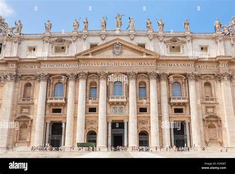 Front facade of St Peters Basilica from St Peters Square Vatican City ...