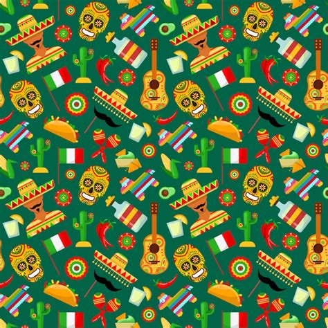 Premium Vector Seamless Pattern With Traditional Mexican Attributes