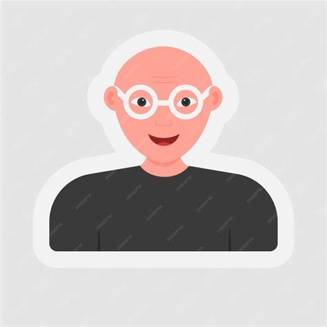 Premium Vector Sticker Style Bald Man Wearing Eyeglasses On Gray Background