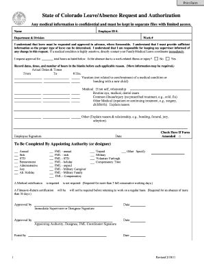 Fillable Online Colorado State Of Colorado LeaveAbsence Request And