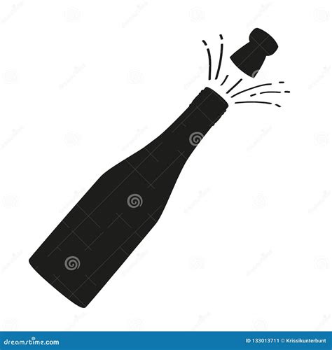 Bottle Of Champagne Silhouette Isolated On White Background Stock