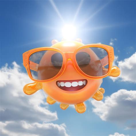 Premium Photo Happy Sun Emoji With Sunglass In The Sky