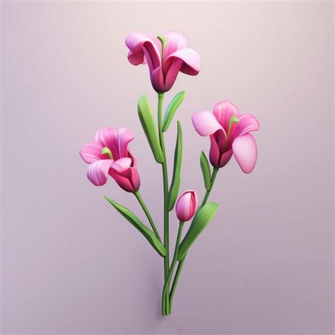 Premium Ai Image Realistic 3d Freesia Cute Pink Flowers In Mario Art Style