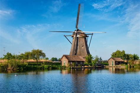 Windmills At Kinderdijk In Holland Netherlands Stock Image Image Of