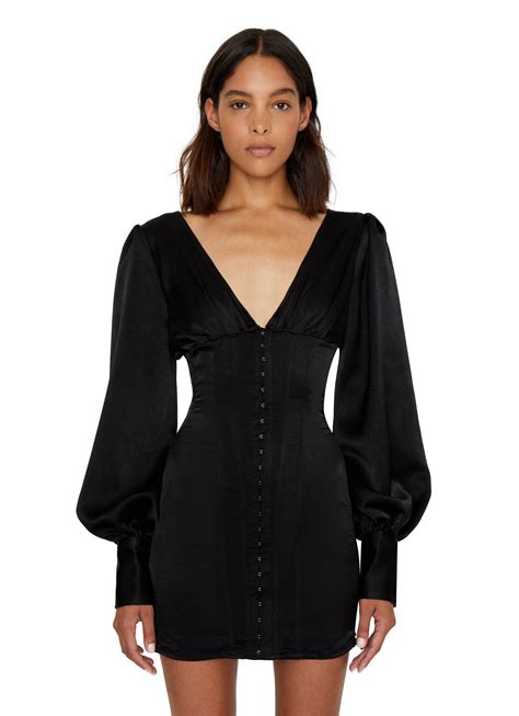 LONG SLEEVE SATIN CORSET DRESS DANIELLE GUIZIO Black Dresses Classy