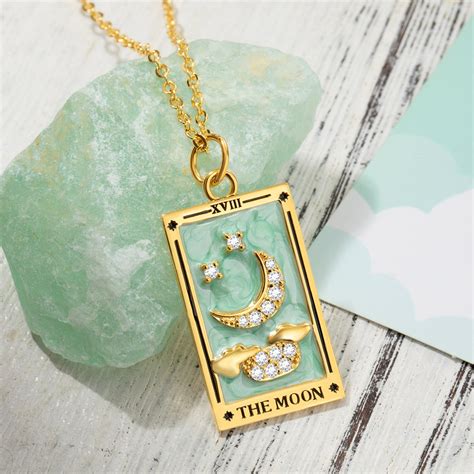 Tarot Card Pendant Necklace Enamel Tarot Necklace Rectangular