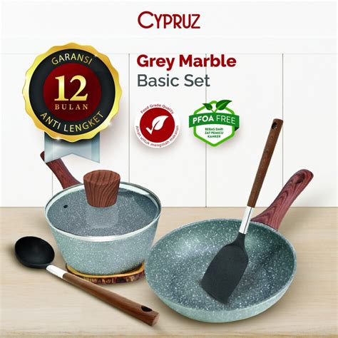 Jual Cypruz Cookware Set Grey Marble Series Panci Set Anti Lengket