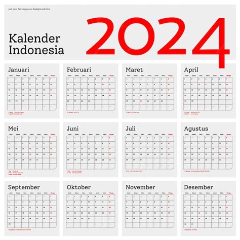 Premium Vector | Indonesian Calendar 2024 template vector minimal ...