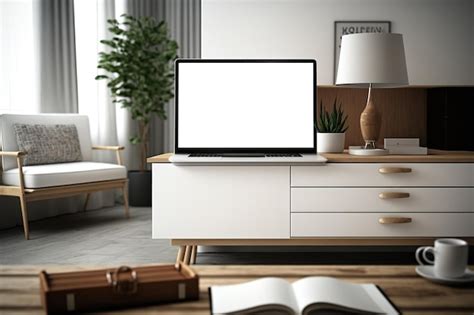 Premium Photo Interior With Mock Up Of A Blank Laptop Screen And Chic