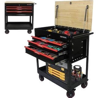 Drawer Rolling Tool Cart Wooden Top Storage Tool Box Garage Cabinet