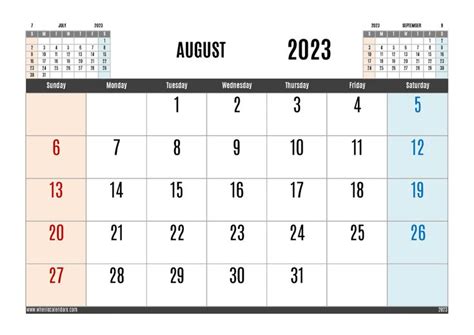 August 2023 Free Printable Calendar Variety Formats