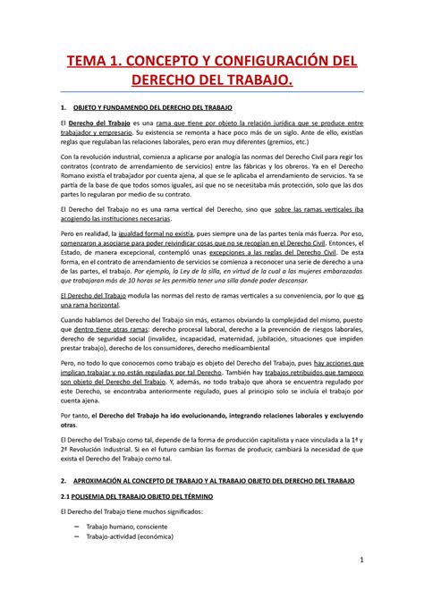 Apuntes Dcho Trabajo Tema Concepto Y Configuraci N Del Derecho Del