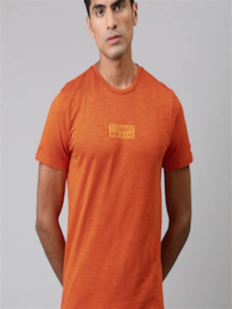 Buy Tommy Hilfiger Men Orange Slim Fit Solid Round Neck Pure Cotton T