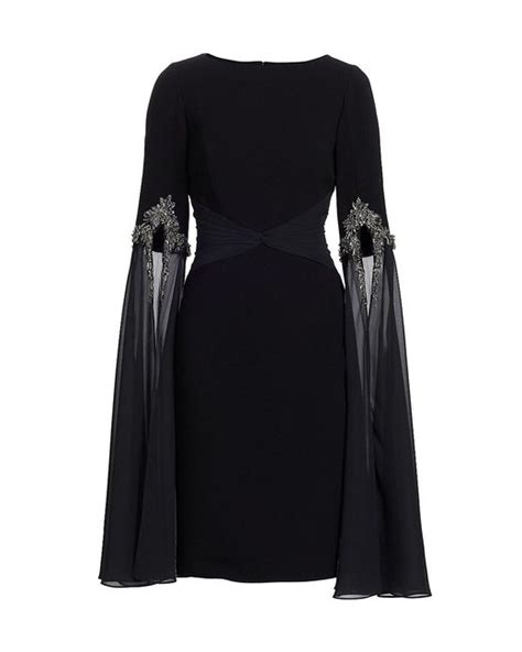 Teri Jon Embellished Tulle Sleeve Midi Dress In Black Lyst