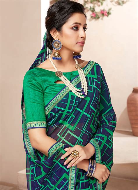 Buy Faux Georgette Multi Colour Abstract Print Casual Saree Online