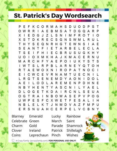 St Patrick S Day Word Search Word Search Printable