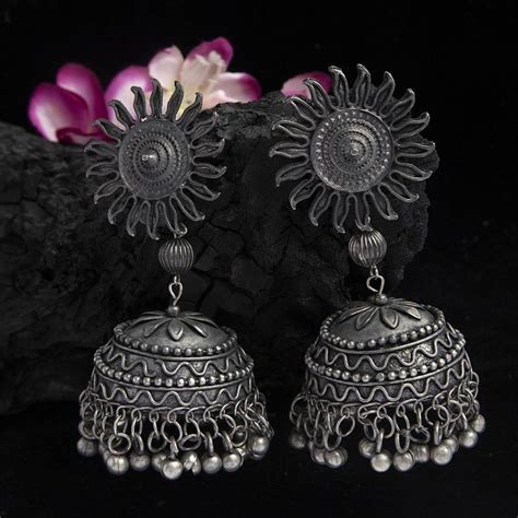 Moedbuille Floral Shaped Tribal Design Oxidised Silver Plated