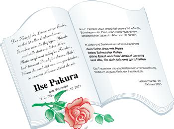 Traueranzeigen Von Ilse Pakura Trauer Nordkurier