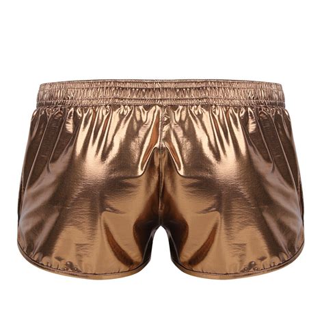 Men Shiny Metallic Boxer Briefs Booty Shorts Low Rise Trunks Lounge