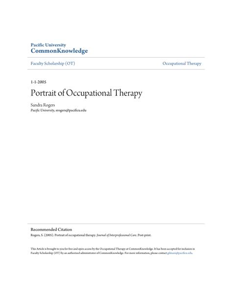 Pdf Portrait Of Occupational Therapy