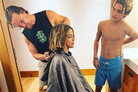 Matthew McConaughey's Cuts Son Livingston's Hair: Photo