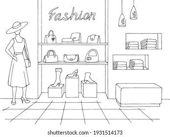 Shop Interior Graphic Black White Sketch Stock Vector Royalty Free