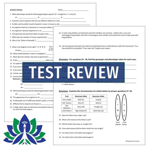 Heredity And Genetics Test Flying Colors Science