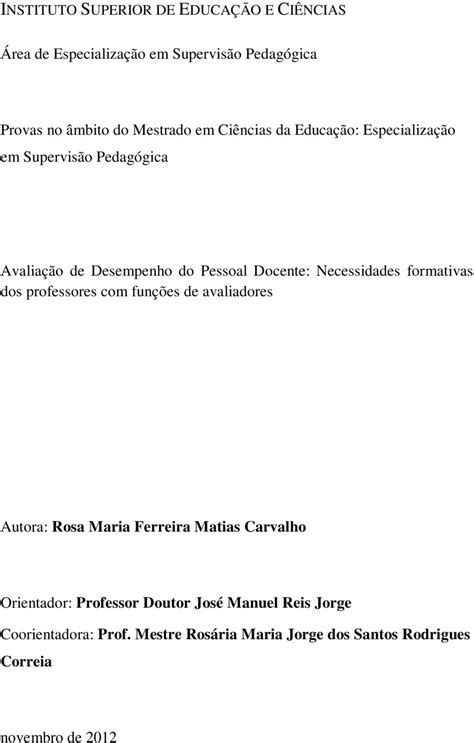 Avaliação de Desempenho do Pessoal Docente Necessidades formativas dos