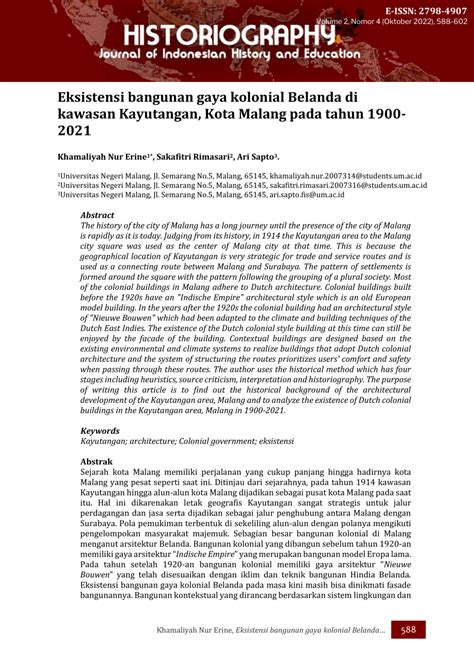 Pdf Eksistensi Bangunan Gaya Kolonial Belanda Di Kawasan Kayutangan