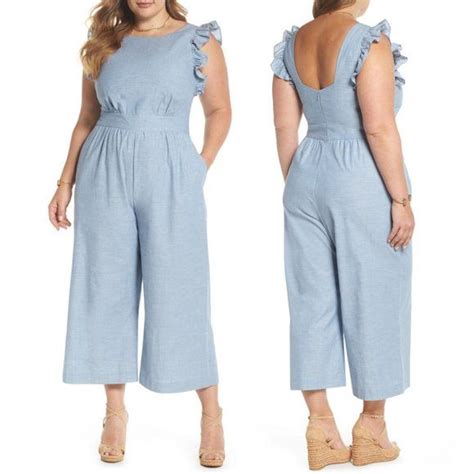 1901 Light Blue Ruffle Sleeve Cropped Jumpsuit 18 Plus Size Outfits